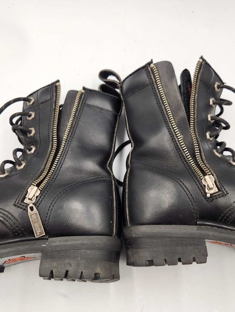 Harley Davidson Fringe Kiltie Biker Boots Womens 8 Black Leather Ankle Lug Moto - Picture 8 of 12